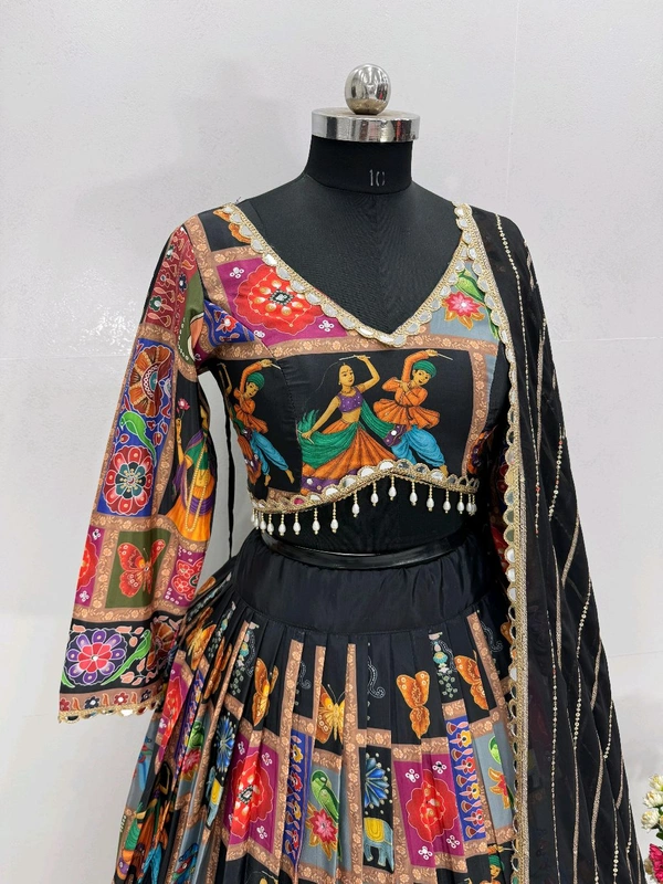 Navratri Special Real Mirror Work Lehenga - Semi Stiched Upto 44 inch