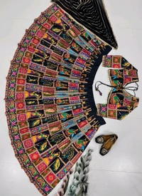 Navratri Special Real Mirror Work Lehenga - Semi Stiched Upto 44 inch