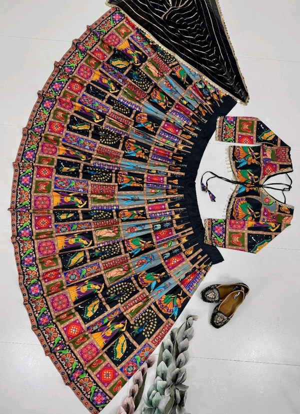 Navratri Special Real Mirror Work Lehenga - Semi Stiched Upto 44 inch