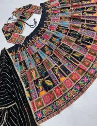 Navratri Special Real Mirror Work Lehenga - Semi Stiched Upto 44 inch