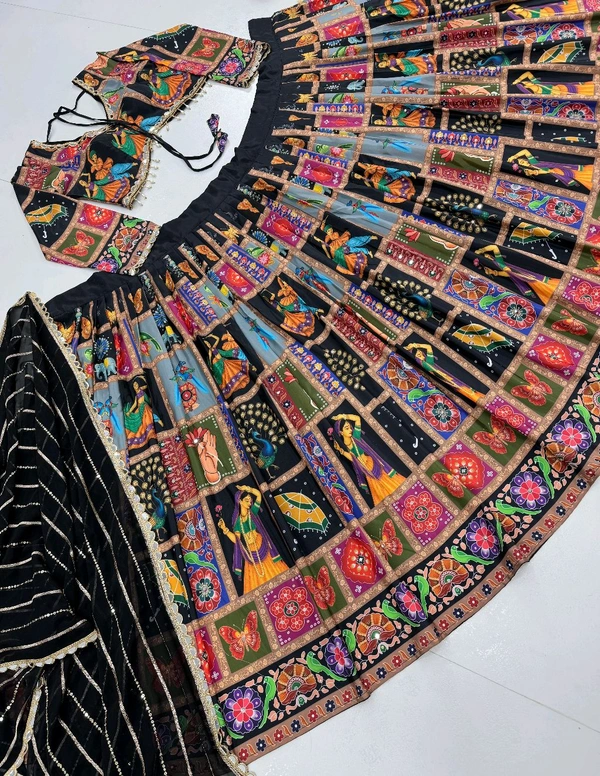 Navratri Special Real Mirror Work Lehenga - Semi Stiched Upto 44 inch