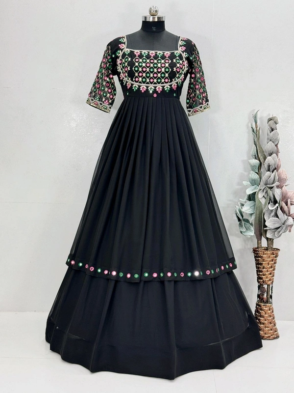Navratri Special Embroidery Sequence Work Lehenga - Semi Stitched Upto 44inch