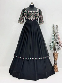 Navratri Special Embroidery Sequence Work Lehenga - Semi Stitched Upto 44inch