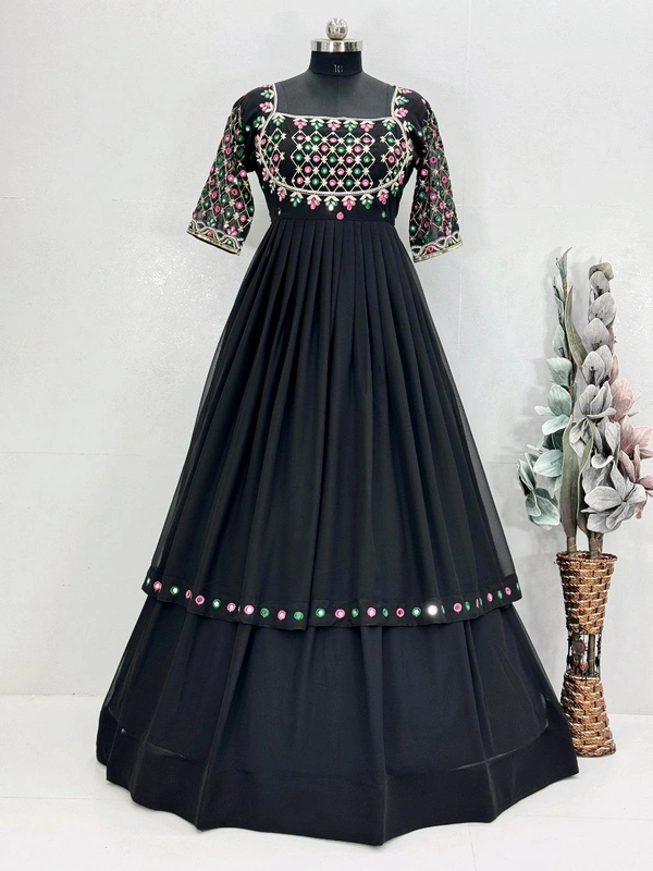 Navratri Special Embroidery Sequence Work Lehenga - Semi Stitched Upto 44inch