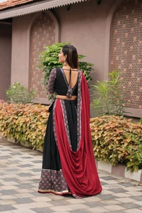 Gamathi Work Lehenga Choli With Free Hand Purse - M Upto L Margin