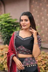 Gamathi Work Lehenga Choli With Free Hand Purse - XL Upto XXL Margin