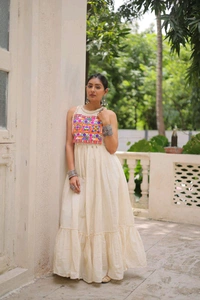 Multi Thready Embroidery Gown For Navratri - L