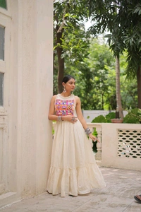Multi Thready Embroidery Gown For Navratri - L