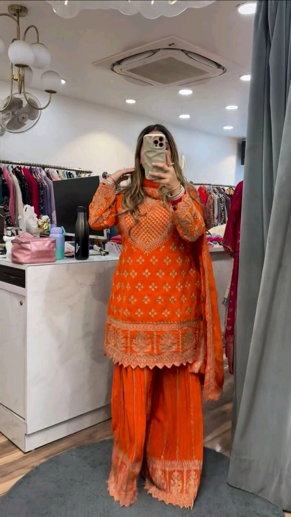 Partywear Heavy Sharara Suit - M, Orange