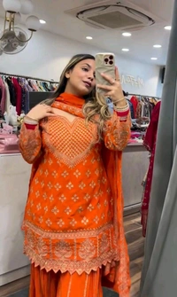 Partywear Heavy Sharara Suit - L, Orange