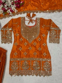 Partywear Heavy Sharara Suit - L, Orange