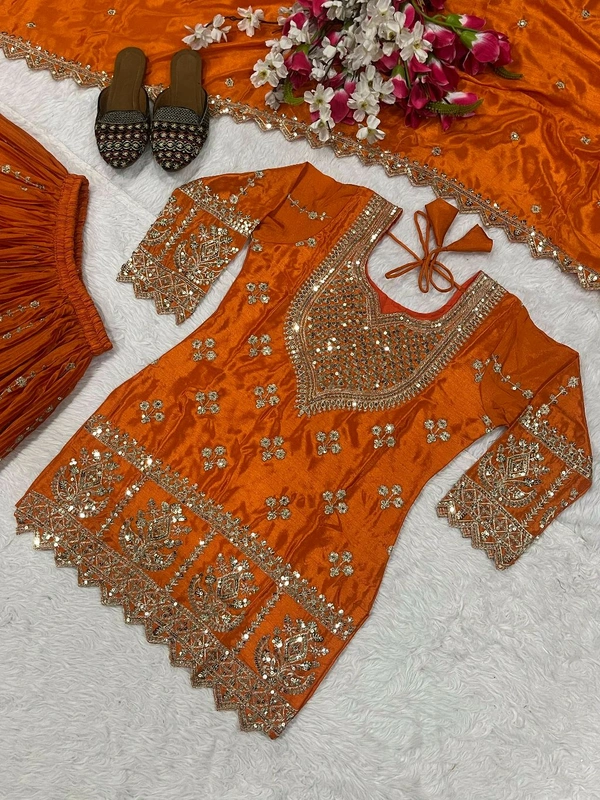Partywear Heavy Sharara Suit - L, Orange