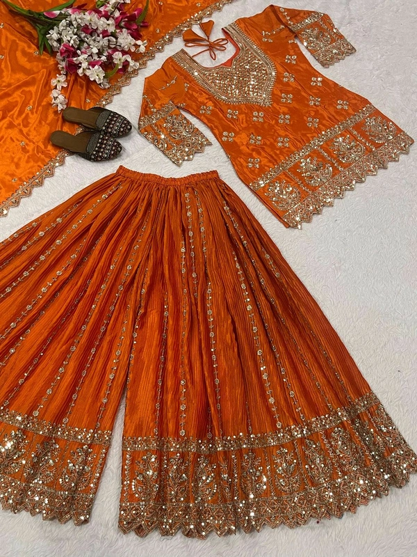 Partywear Heavy Sharara Suit - L, Orange