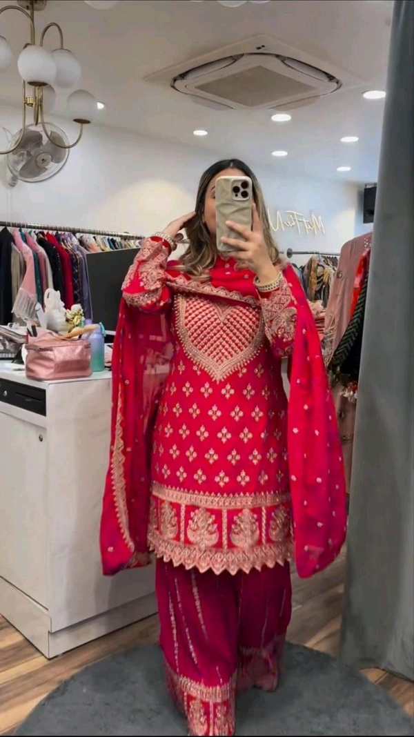 Partywear Heavy Sharara Suit - L, Red