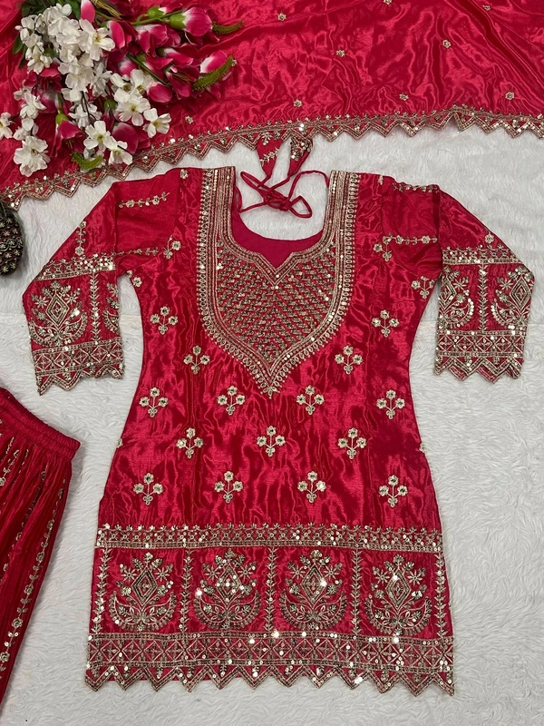 Partywear Heavy Sharara Suit - L, Red