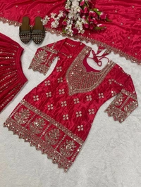 Partywear Heavy Sharara Suit - L, Red