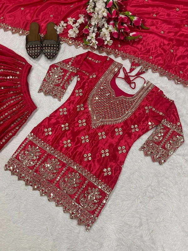Partywear Heavy Sharara Suit - L, Red