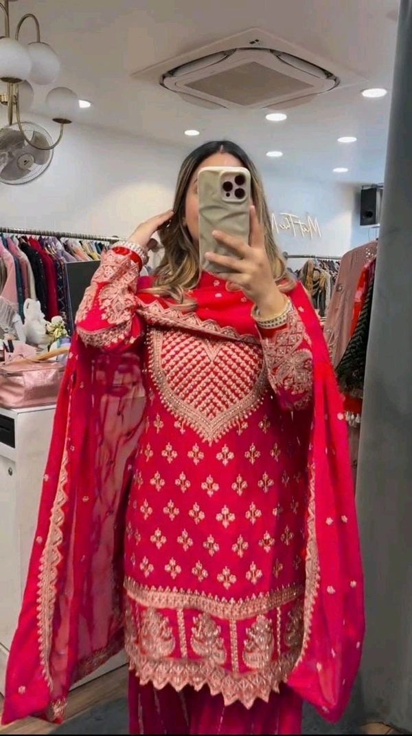 Partywear Heavy Sharara Suit - XL, Red