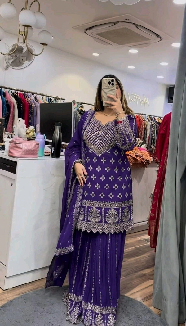 Partywear Heavy Sharara Suit - XL, Purple