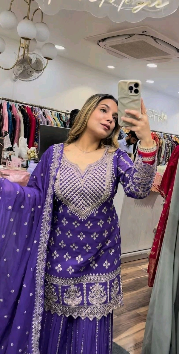 Partywear Heavy Sharara Suit - XL, Purple
