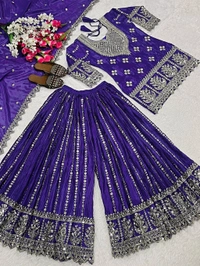 Partywear Heavy Sharara Suit - XL, Purple