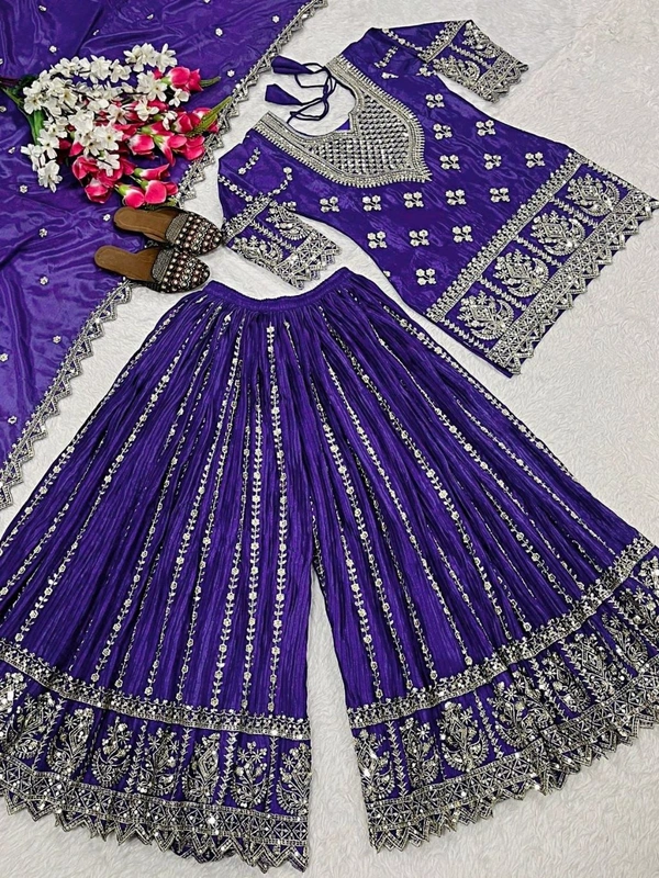 Partywear Heavy Sharara Suit - XL, Purple