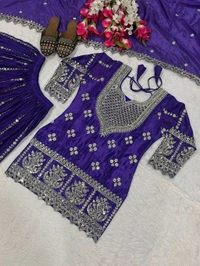Partywear Heavy Sharara Suit - XL, Purple