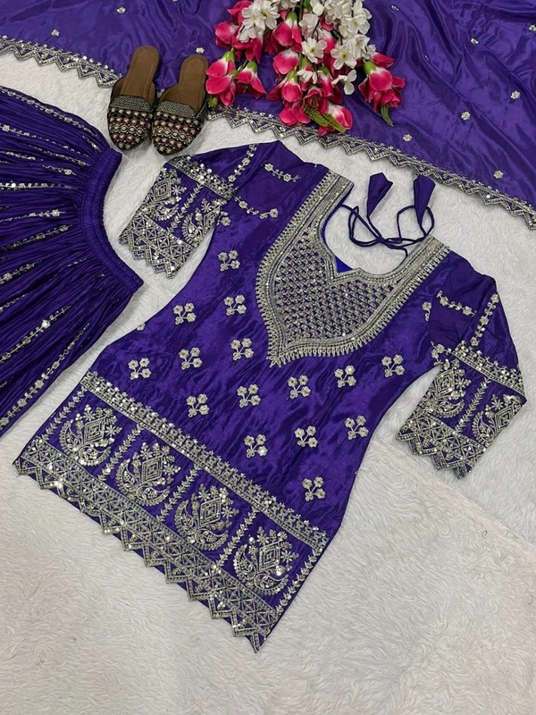 Partywear Heavy Sharara Suit - XL, Purple