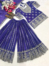 Partywear Heavy Sharara Suit - XL, Purple