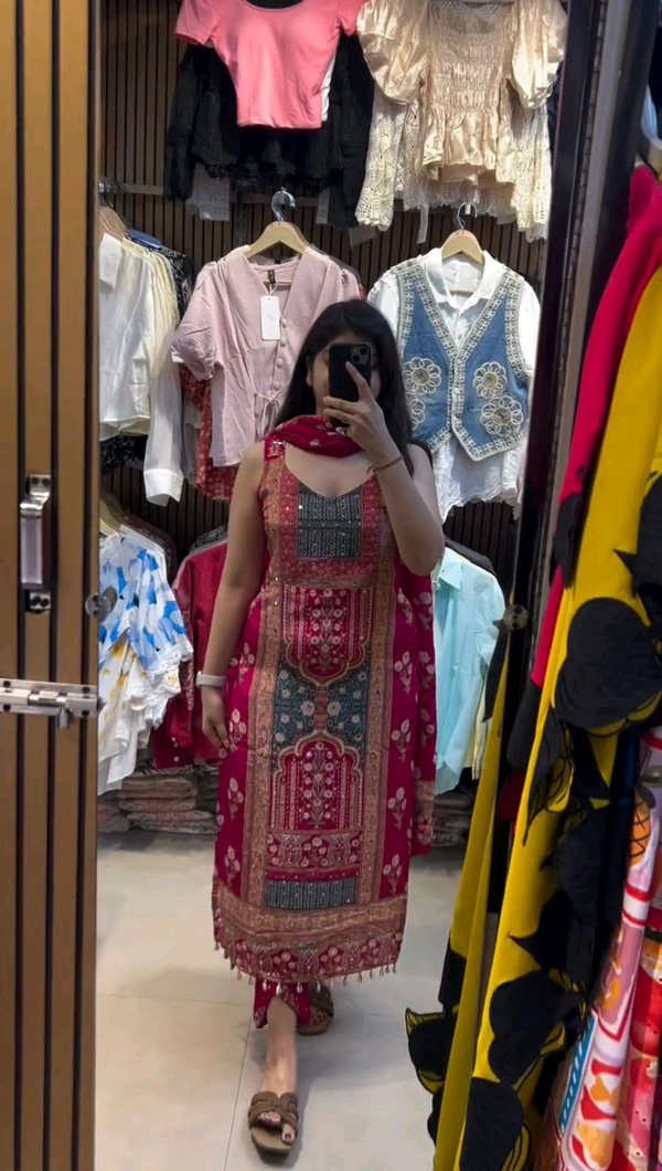 Digital Printed Silk Sleeveless Suit - Mandy, Free Size Upto 44inch