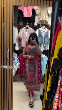 Digital Printed Silk Sleeveless Suit - Mandy, Free Size Upto 44inch
