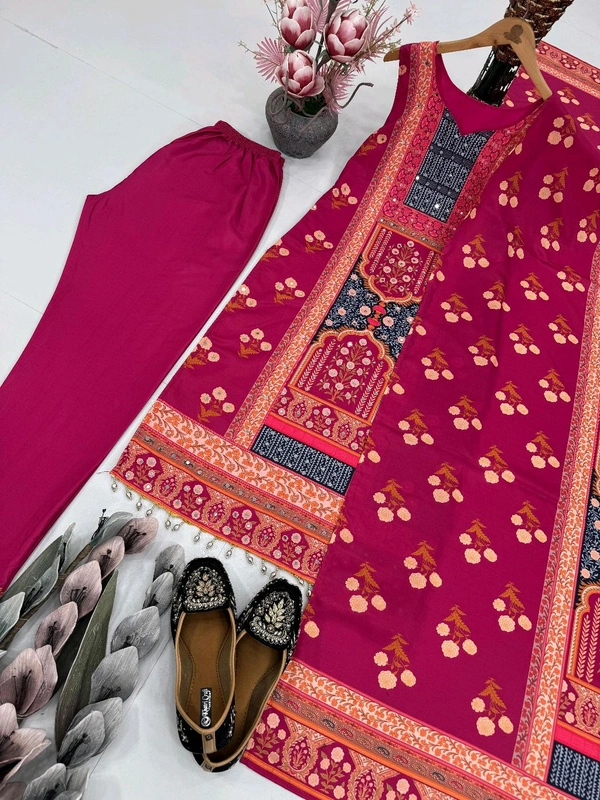 Digital Printed Silk Sleeveless Suit - Mandy, Free Size Upto 44inch