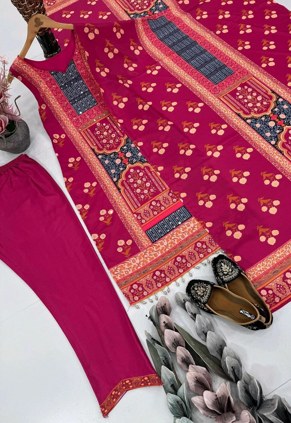 Digital Printed Silk Sleeveless Suit - Mandy, Free Size Upto 44inch