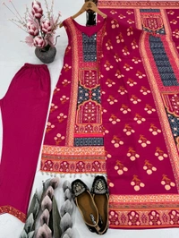 Digital Printed Silk Sleeveless Suit - Mandy, Free Size Upto 44inch