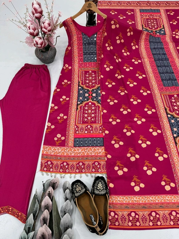 Digital Printed Silk Sleeveless Suit - Mandy, Free Size Upto 44inch