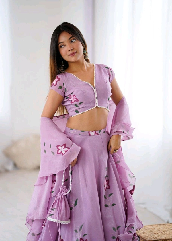 Our Real Modelling Fully Stiched  Hand-painted Lehenga With Batwa - Free Size Upto 38in