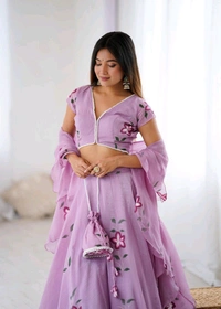 Our Real Modelling Fully Stiched  Hand-painted Lehenga With Batwa - Free Size Upto 38in