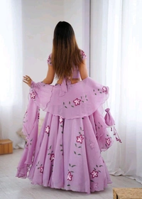 Our Real Modelling Fully Stiched  Hand-painted Lehenga With Batwa - Free Size Upto 38in