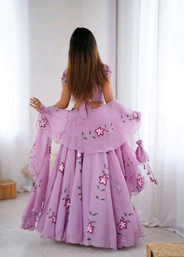 Our Real Modelling Fully Stiched  Hand-painted Lehenga With Batwa - Free Size Upto 38in
