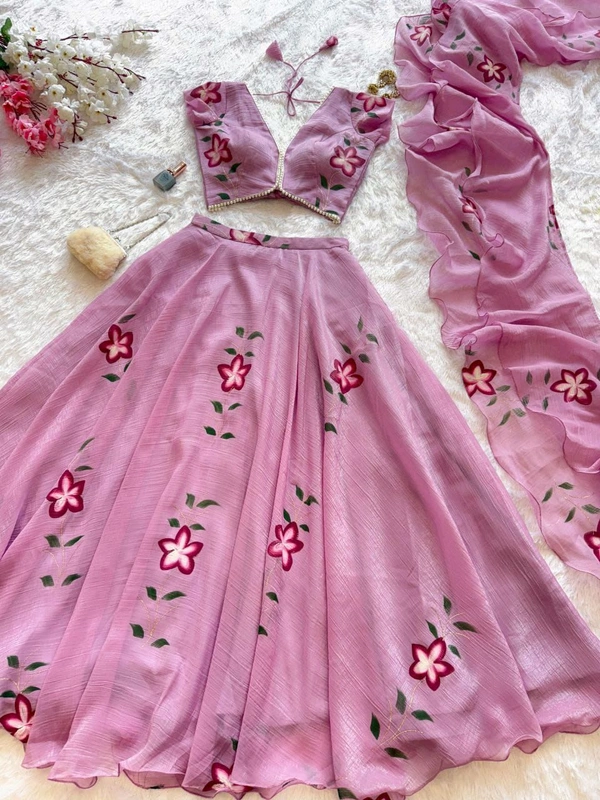 Our Real Modelling Fully Stiched  Hand-painted Lehenga With Batwa - Free Size Upto 38in