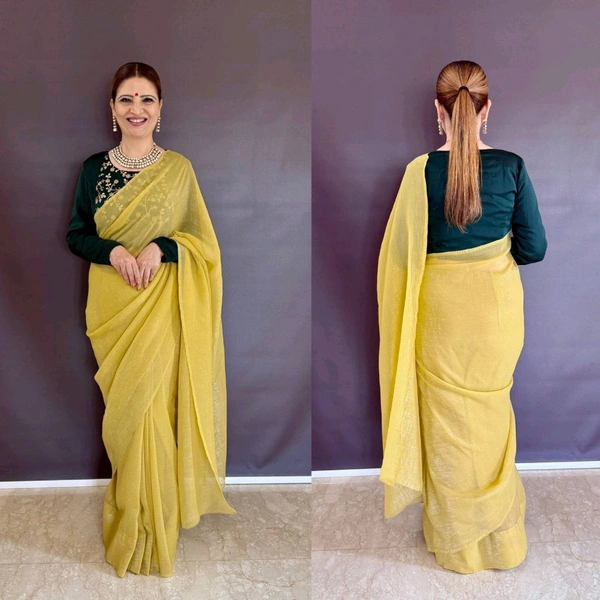 Trending Design Saree With Jacket Style and Blouse - Yellow