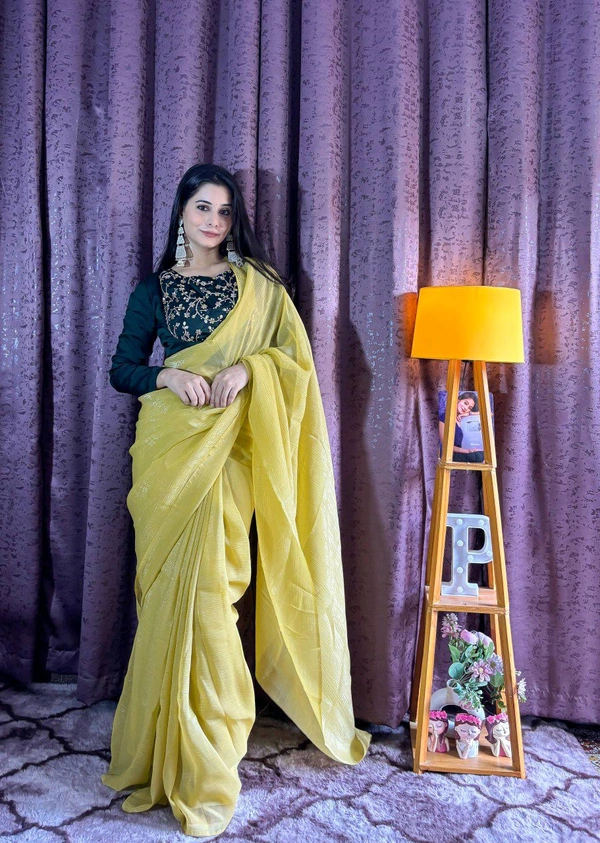 Trending Design Saree With Jacket Style and Blouse - Yellow
