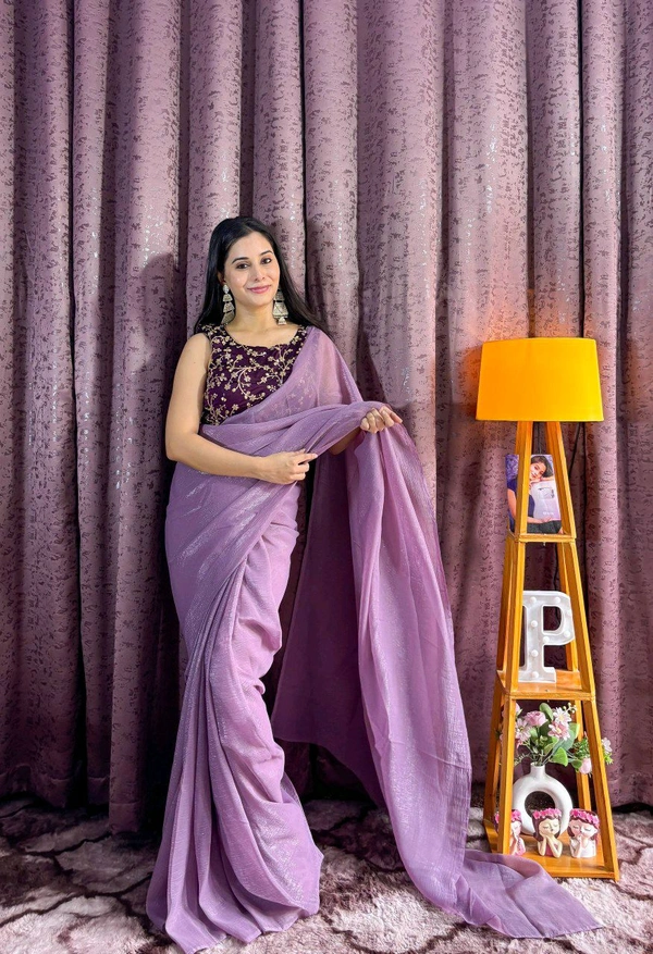 Trending Design Saree With Jacket Style and Blouse - Lilac