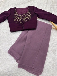 Trending Design Saree With Jacket Style and Blouse - Lilac
