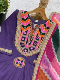 Real Modelling Shoot Designer Gown With Bottom and Duppata Set - L, Purple