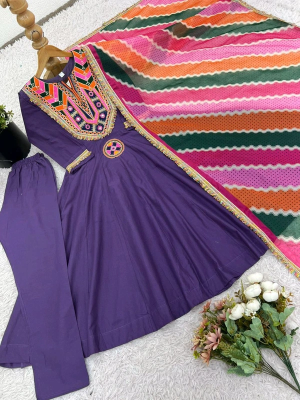 Real Modelling Shoot Designer Gown With Bottom and Duppata Set - XL, Purple