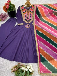 Real Modelling Shoot Designer Gown With Bottom and Duppata Set - XL, Purple