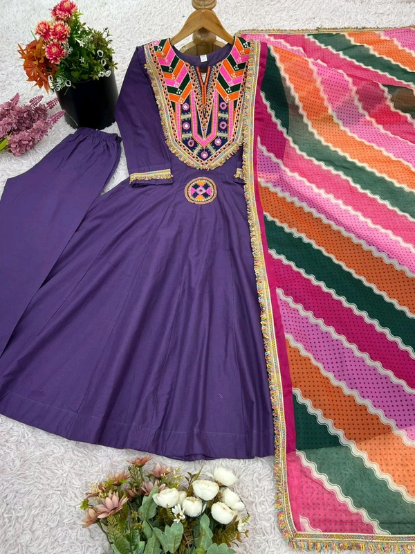 Real Modelling Shoot Designer Gown With Bottom and Duppata Set - XL, Purple