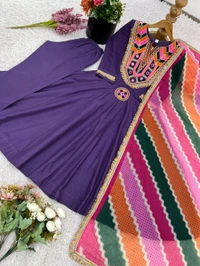Real Modelling Shoot Designer Gown With Bottom and Duppata Set - XL, Purple