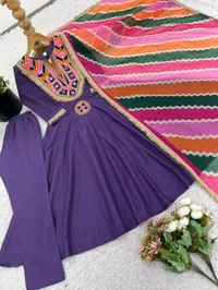 Real Modelling Shoot Designer Gown With Bottom and Duppata Set - XXL, Purple